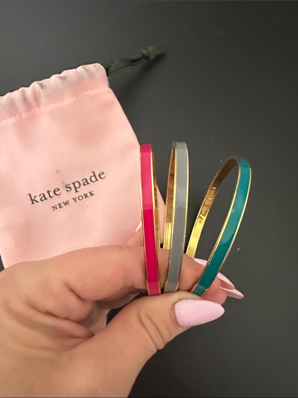 kate spade Enamel Slim Bangle Trio - Pink, Gray, Teal